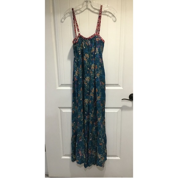 Natural Life Stephanie Boho Jumpsuit XS Turquoise Floral Wide Leg Flowy Festival - Picture 7 of 7